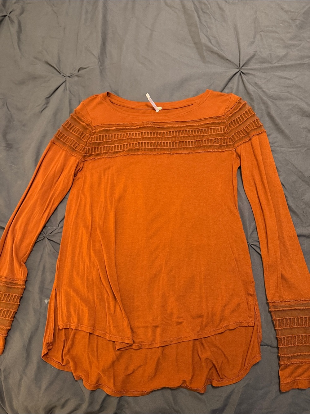 Free People Long-Sleeve Ruffle Yoke Top - Rust Orange